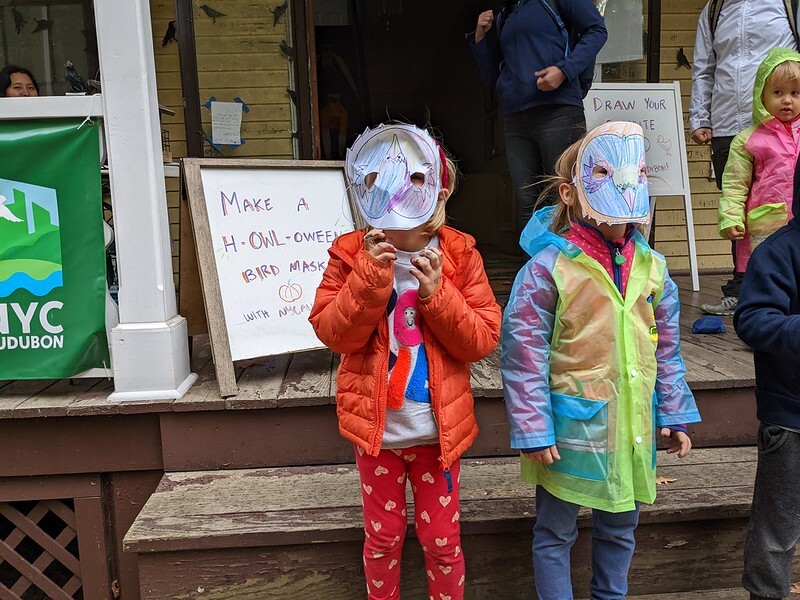 Visitors to Governors Island don self-created bird masks as part of Halloween festivities at the NYC Bird Alliance house at Nolan Park. Photo: NYC Bird Alliance