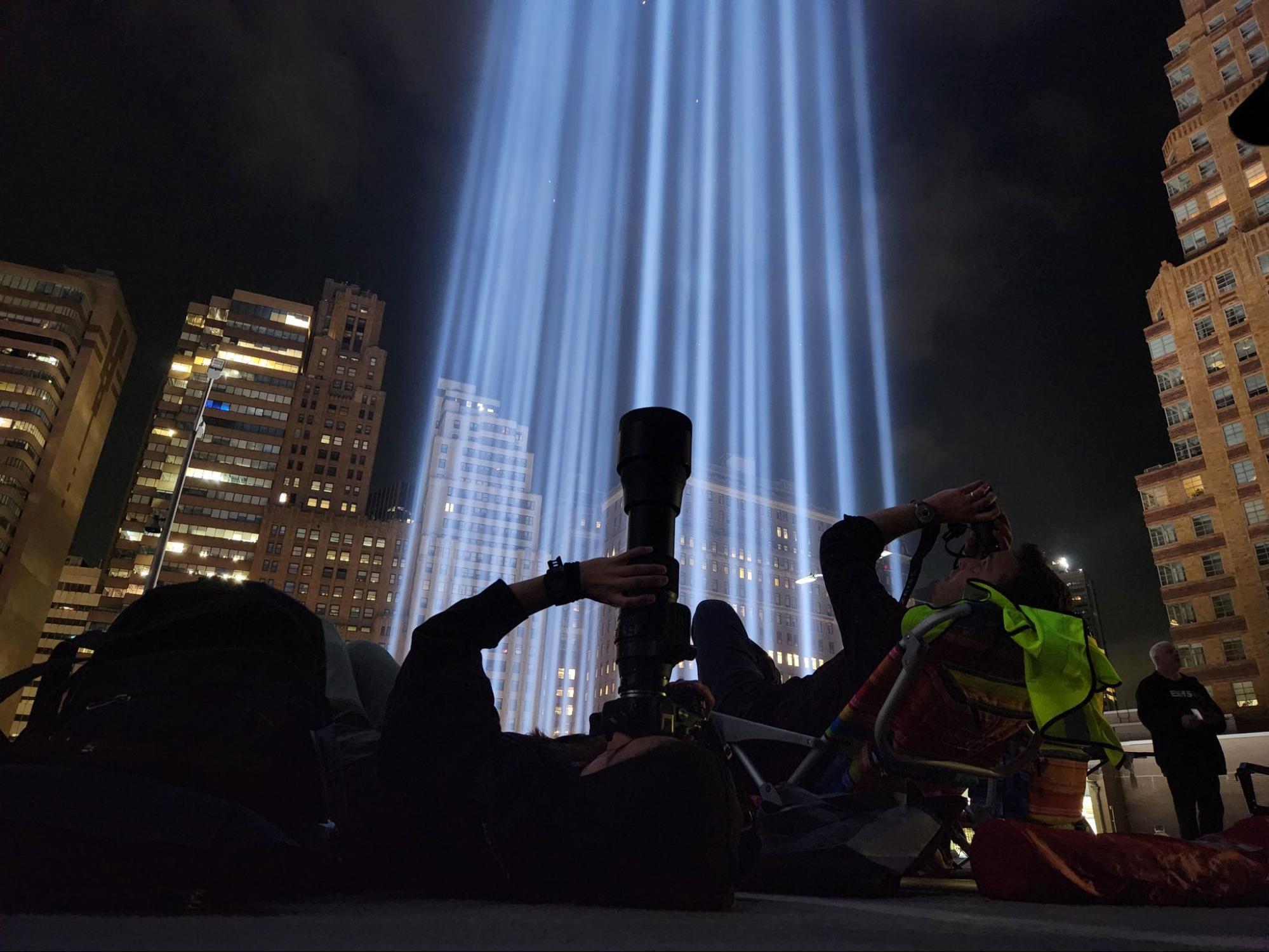 Volunteers counting the number of birds caught in the annual Tribute in Light. Photo: NYC Bird Alliance