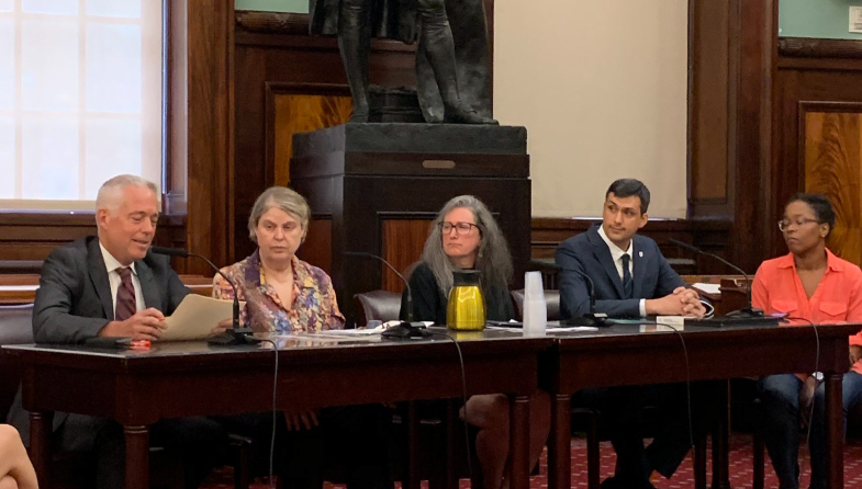 Former NYC Bird Alliance Executive Director Kathryn Heintz (seated middle) testified before the New York City Council on why the bird-friendly materials bill needed to be passed. Photo: NYC Bird Alliance