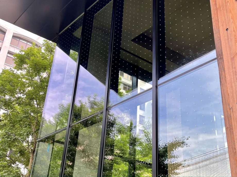 Feather Friendly® film on the northeast corner windows at 1 Hotel Brooklyn Bridge, retrofitted in 2022. Photo: NYC Bird Alliance