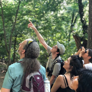 Leo Wexler-Mann leading a bird outing with partners in Riverside Park, Manhattan. Photo: NYC Bird Alliance