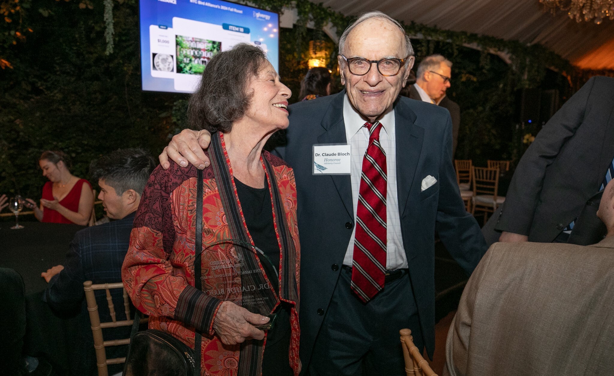 Lucienne and Claude Bloch, ’Impact in Birding’ Award Recipient at the 2024 Fall Roost. Photo Jennifer Gonzeles