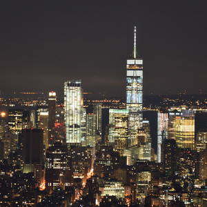 Artificial nighttime lighting (here, in Manhattan’s World Trade Center area) attracts night-migrating birds, causing them to stray from their natural migration paths. The birds then may become disoriented and collide with glass windows, either at night or in the morning. Photo: alpe89/CC BY-NC-ND 2.0