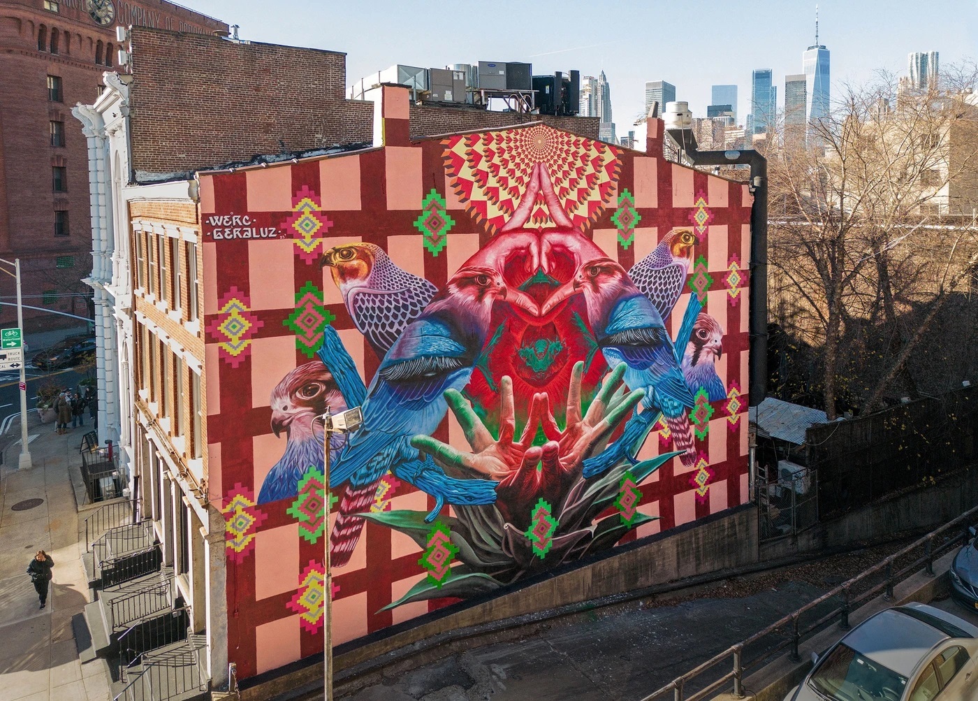 “Above and Beyond” by artists Geraluz and Jari “Werc” Alvarez, located at 5 Front Street, Brooklyn. Photo: Mike Fernandez / Audubon