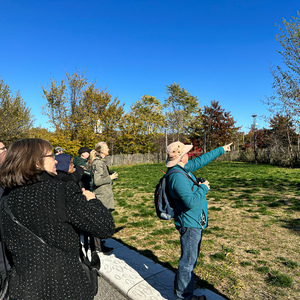 Guide Annie Barry leading a bird outing on Governors Island. Photo: NYC Bird Alliance