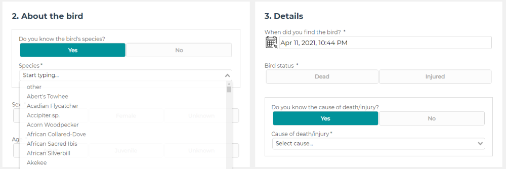 dBird now features an expanded species list sourced from the eBird listing of all species reported in the United States.