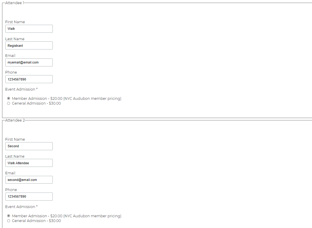 If you selected \"Add myself as attendee\" in first page form, your contact information will be displayed as \"Attendee 1.\" Please enter additional attendee information (if you selected to purchase more than 1 ticket using the \"Number of Attendees\" field on previous page of form) in the subsequent \"Attendee\" sections. 